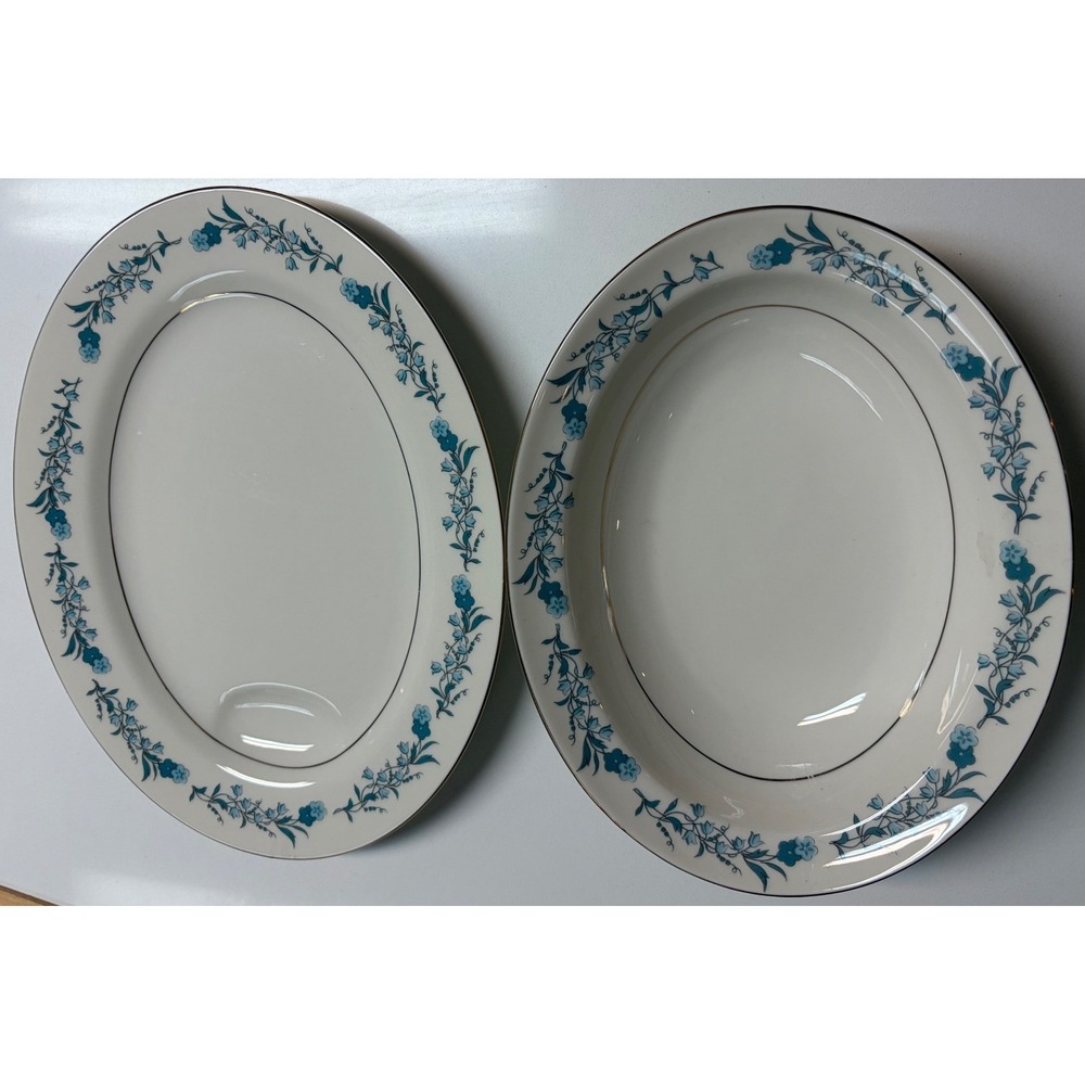 Theodore Haviland Clinton Blue Floral 11.5" Oval Platter & Serving Bowl 2pc Set